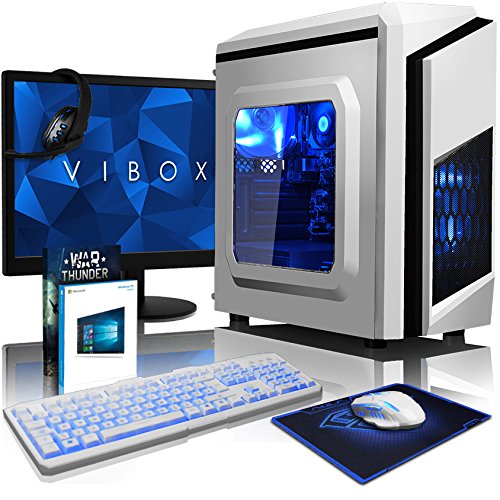 VIBOX Pyro SA8-284 Komplett-PC Paket - 3,8GHz AMD A8 Quad-Core CPU, Desktop PC Computer mit Spielgutschein, 22" HD Monitor, Weiß Tastatur & Mouse, Windows 10, Blau Innenbeleuchtung, lebenslange Garantie* (3,1GHz (3,8GHz Turbo) Superschneller AMD A8 7600 Quad 4-Core Prozessor CPU, 4GB DDR3 1600MHz RAM, 2TB (2000GB) SATA III 7200rpm Festplatte, 400W 85+ Netzteil, CIT Storm Weiß Blau Gaming Geh§use, FM2+ Mainboard, 150Mbs WLAN-Adapter)