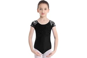 Freebily Kinder Mädchen Ballettanzug Ballett Trikot Kurzarm Rückenfrei Ballettbody Tanz Body Overall Bodysuit Gymnastikanzug Turnanzug Schwarz 122-128