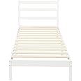 Amazon Basics Solid Pine Wood Platform Bed Frame with Ribbed Headboard, Modern, Easy Assembly, Kids, Single, White, 90 x 190 x 88 cm