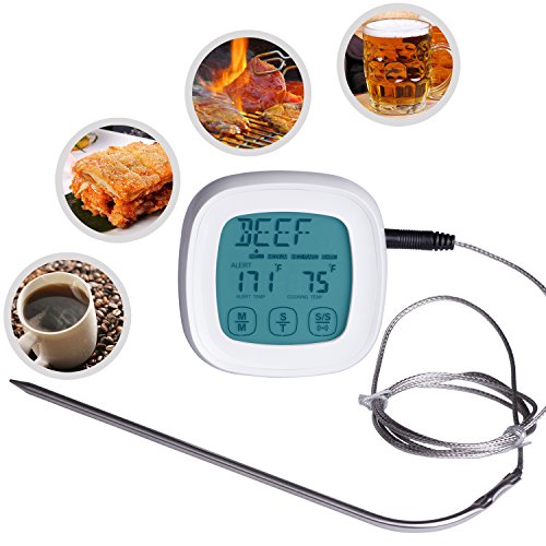 ZeWoo Küchenthermometer Ofenthermometer Digital LCD Berührungsempfindlicher Bildschirm Fleisch Haushaltsthermometer Lebensmittel Koch Thermometer mit 2 Sonde