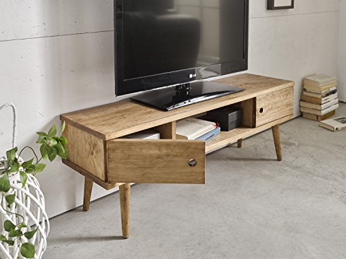 Hogar24-Mesa televisión, mueble tv salón diseño vintage, 2 puertas y estante, madera maciza natural, fabricación artesanal. 110 cm x 40 cm x 30 cm