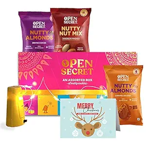 Open Secret New Year Gift| 12 Nutty Chocolate Cookies filled with Almond, Cashew & Peanut| 3 pack of Dry Fruit |Secret Santa Hamper, Christmas Healthy Gifts for kids, friends, family & colleagues