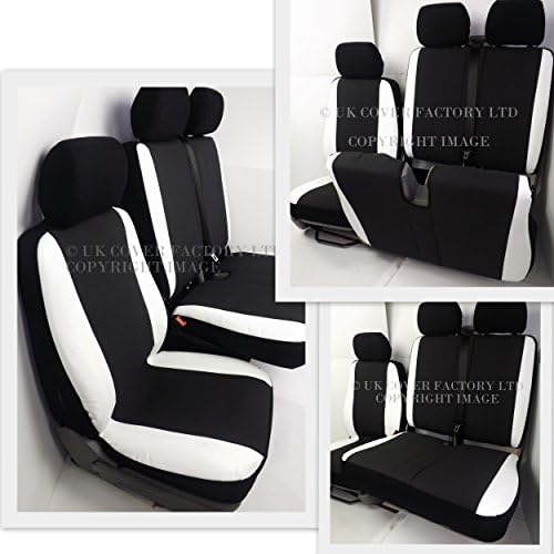 UK Cover Factory Sports Trim- White Van-Seat-Cover-Made To Measure - Thick 5Mm Fabric, Charcoal Black Cloth In The Middle, Thick White Pvc Leather Trims- Heavy Protective Fabric.