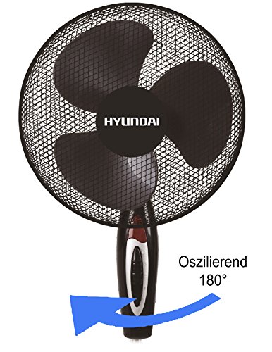 HYUNDAI HY-304 Standventilator | Ø 40cm | 45 Watt | 3 Geschwindigkeitsstufen | Ventilator mit 180° Rotation, leiser Betrieb | Stand Fan | Windmaschine | Höhenverstellbar 110-130cm (Schwarz) - 3