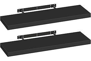 eSituro Lot de 2 Étagères Murales, Étagère Flottante, en MDF et Métal, avec Support Invisible, pour Chambre, Salon, Bureau, Cuisine, Noir, 80x22,9x3,8cm