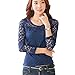 DSD03 2015 The New Splice Lace Office Long-sleeved T-shirt Thin Blouses (M, BLUE)