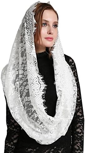 Lemandy Ivory Floral Catholic Chapel Lace Church Veil Mantilla V070
