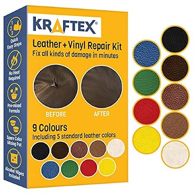 Kraftex Kit de réparation pour cuir et vinyle. Restauration des rayures, taches et fissures pour n'importe quel Canapé, sièges de voiture, Chaussures & sacs à main . Match Couleurs avec 5 Nuances