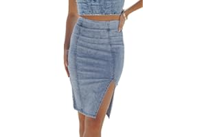 Alaster Queen Women's Denim Pencil Skirt Ladies High Waisted Bodycon Jean Slit Skirt for Women UK
