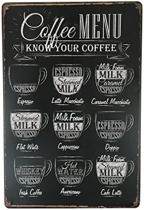 Coffee Tin Sign Wall Plaque - Know Your Coffee - Ideal For Bars Pubs Restaurants Cafes