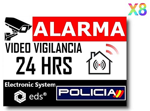Egero - Pegatinas disuasorias" Video Vigilancia Alarma Policia" x8 Antirrobo para Casa, Edificio, Comercio, Garaje. Pegatinas de videovigilancia de calidad profesional.
