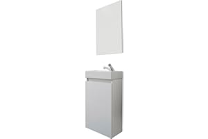 trendteam smart living - Champ - Set di mobili da bagno compatto (WBU + lavabo + specchio) - Bianco - 40 x 60 x 21/39 x 60 x 2 cm - Resistente ai graffi