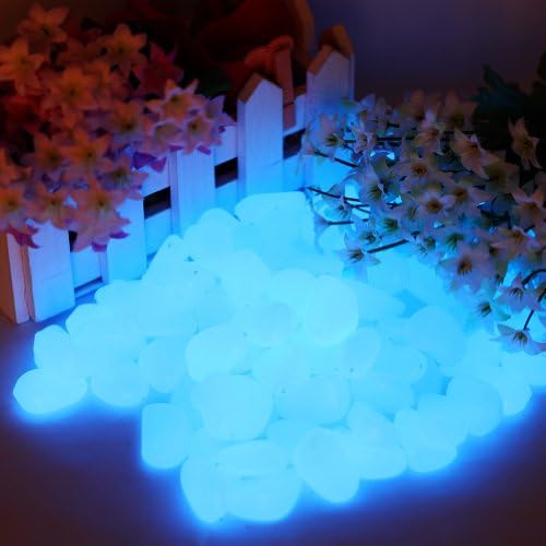 Outdoor Decor Glow Stone,DIY Decorative Grave Pebbles,Artificial Bright Blue Green Pebble Garden Walkway Fish Tank in The Dark. (Sku bule)