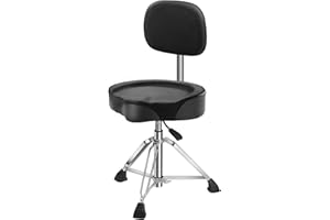 Augioth Drum Throne with Backrest Padded Hydraulic Drum Chair Height Adjustable Drum Stool with Stable Bass Comfortable Memory Foam Drum Seat for Adult Drummers Guitar Players Black