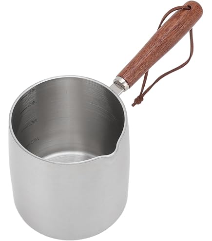 Mini pot à lait en acier inoxydable 304 avec poignée en bois - Multifonction - Convient pour la maison et l'extérieur (300 ml