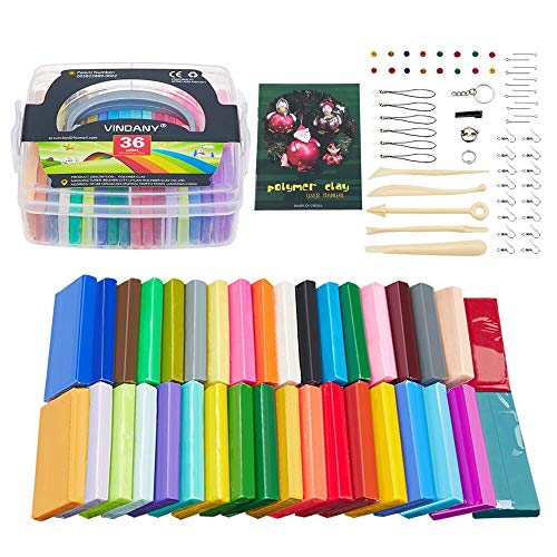 Vindany 36 Couleurs Pâte Polymère Pâte à Modeler Argile Bricolage Douce Non Toxique Cuire Clay Kit avec Outils et boîte de Rangement Cadeau de Noël Parfait pour Les Enfants