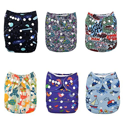 SSstar Reusable Pocket Cloth Nappy 6pcs with 12 pcs inserts (Blue)