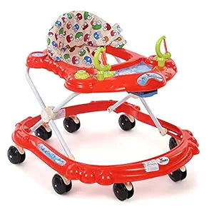 Sunbaby Baby Walker (Red) w/Kids Activity Rattle Toys for Babies Cycle, Adjustable Height, Thick, Safe & Comfortable Seat, Rotatable Wheel, Music Button, for Infant of 6 to 20 Months (Red)