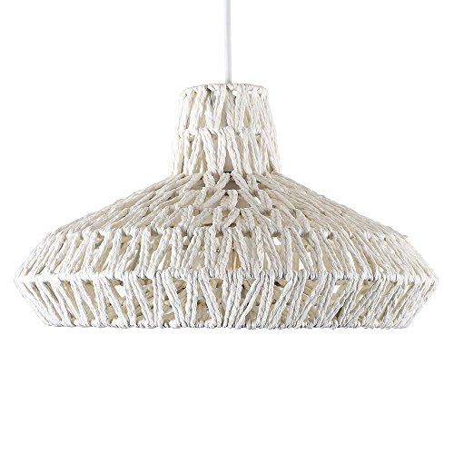 Round Rattan / Wicker Style Modern Ceiling Pendant Lamp Light Shades Lampshades (White).