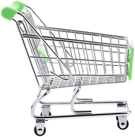 WorldBestShop Mini Shopping Cart Supermarket Handcart Trolley with Seat Rolling Wheels Kids Children Pretend Play Toy Size M - Green, 16 x 23 x 17cm