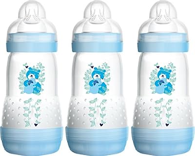 MAM Lot de 3 biberons auto-stérilisants anti-coliques de 260 ml Bleu