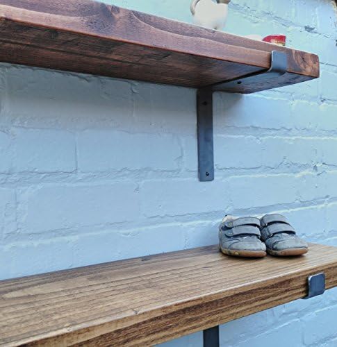 Rustic industrial style solid wood shelf with brackets 50 cm