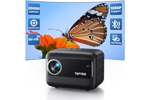 Mini Beamer【Elektrischer Fokus】 Tragbarer Projektor Full HD 1080P，20000Lumen WiFi Bluetooth Klein Beamer, TOPTRO Beamer mit ±40° Vertikale Korrektur, Zoom für TV Stick/Phone HDMI USB