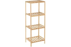Relax World Scaffale da Bagno Portaoggetti 4 Ripiani Legno di Abete, Mensole a Colonna Multiuso, Organizer Libreria Cucina, Garage, Giardino,Colore Naturale,P35xL30xH100 Cm