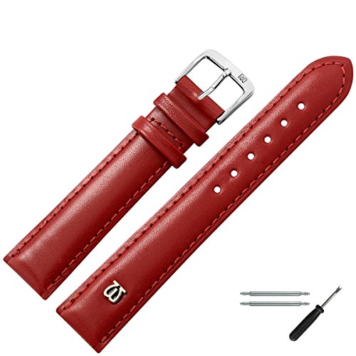 Uhrenarmband 18mm Leder glatt rot mit Naht, Bombage - Ersatzarmband aus Rindsleder - leichte Polsterung, glatte Oberfläche - Marburger Uhrenarmbänder seit 1945 - rot / silber Uhrenarmband 18mm Leder glatt rot mit Naht, Bombage - Ersatzarmband aus Rindsleder - leichte Polsterung, glatte Oberfläche - Marburger Uhrenarmbänder seit 1945 - rot / silber