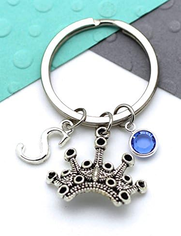 Personalised Princess Crown Keychain, Royalty Custom Keyring, Personalised Swarovski Birthstone & Initial, Letter, Alphabet Gift