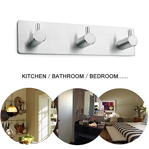 Handtuchhaken Selbstklebend Bademantelhaken 3 Haken Wandhaken Edelstahl rostfrei Bad und Küche Handtuchhalter Kleiderhaken Ohne Bohren, Einfach zu installieren, Super starke Haftung - 2