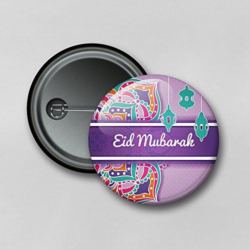 Curved Banana Ltd Personalised Eid Mubarak Mandala Ornament Violet High Resolution Safety Pin Badge - Size: 7.7cm
