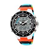 Skmei Fashion Wasserdicht bis 5 ATM Herren LCD Digital Stoppuhr Chronograph Datum Alarm Casual Sports Armbanduhr 2 Zeitzone, Orange