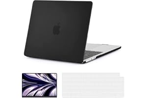BlueSwan Coque Compatible avec 2024 2022 MacBook Air 13,6 Pouces M2 A2681 M3 A3113, Étui Rigide & Housse de Clavier, Housse de Protection Anti-Rayures - Transparent Noir Mat