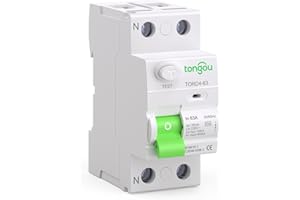 ‌TONGOU Disjoncteur Différentiel 30mA 63A Type A 230V 1P+N - Convient aux Maisons Familiales, aux Petits Bâtiments Commerciaux et à d'autres Scénarios