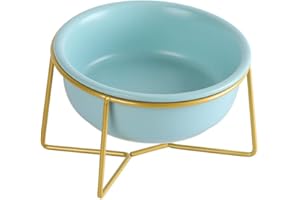 HCHLQLZ Ciotola per gatti rialzata e inclinata, ciotola per gatti in ceramica antivomito, con supporto in metallo, piccola ciotola per cani, ciotola per gatti, ciotola per acqua, cibo per cuccioli e gatti,