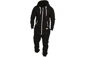 DUHENWU Herren Overall Jumpsuit Jogger Jogging Anzug Trainingsanzug Mit Kapuze Und Reißverschluss Hausanzug Warm Winter Einteiler Jogginganzug Bequem Weich Sportanzug Nachtwäsche