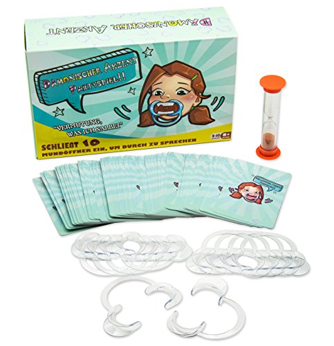 Frola Dämonischer Akzent Partyspiel (Deutsche Ausgabe) - 10 BPA-Free Mundstücke, 400 Witzige Phrase und 54 Blank Cards - Urkomisch Klartext Partyspiel (Familienausgabe)