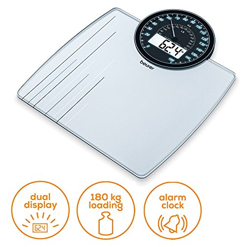 Beurer, GS 58 Glaswaage Personenwaage mit rundem Cockpit-Display mit analoger, digitaler Anzeige und Erinnerungsfunktion für vergleichbare Wiegeergebnisse - 6