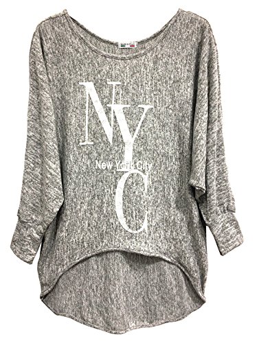 Emma & Giovanni -Top Manga Larga - Mujer (L/XL, Gris)