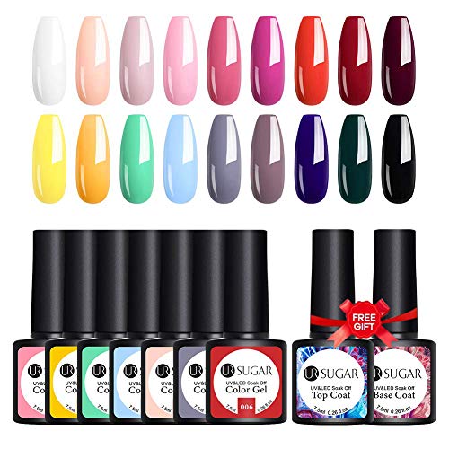 UR SUGAR Vernis Semi Permanents, 18 Color Gel Nail Polish with No Wipe Base and Top Coat 20PCS Soak Off Gel Nail Kit Easy Selection Kit