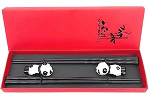 0XBIT Bacchette Cinesi, 2 Pezzi Personalizzati Chopsticks, Riutilizzabile Bacchette Sushi, Viene Fornito con 2 Porta Bacchette Ceramica Panda, Stoviglie Stile Cinese, per Casa, Ristorante Regalo