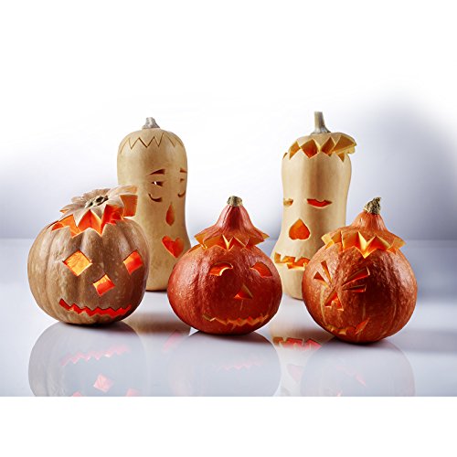 Westmark Dekorations-Schnitz-Set für Kürbisse und Melonen, 4-tlg., Mit Schnitz-Vorlagen, Rostfreier Edelstahl/Kunststoff, Halloween, Schwarz/Silber, 51282260 - 4