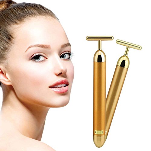 24K Golden Pulse Roller - T Shape Electric Anti-aging Pulse Skin Care - Facial Skin Tightening Roller Massager - Face-lift Firming Electric Vibration Massager - Anti Wrinkles Eliminate Dark Beauty Bar
