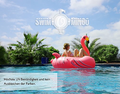 SWIM-O-MINGO Flamingo Luftmatratze aufblasbar, für bis zu 2 Personen – Pool, Strand, Beach, Insel – bis 200 kg belastbar, Größe: 190 x 190 x 130 cm, pink, 0,5 mm Materialdicke - 4