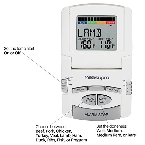 MeasuPro DCT350 Digitale Bratenthermometer, Grillthermometer, Haushaltsthermometer, Ofenthermometer, Küchenthermometer, Für Braten, Kochen, Grillen/BBQ, Mit Timer, Edelstahlsonde, Weiß - 6