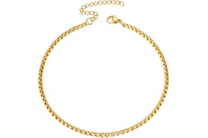 Bandmax Pulsera Tobillera de Pie Simples Clásicos Con Cadenas Trenzadas Metálicas Tono Plata/Oro, 22cm Largo +5cm Ajustable