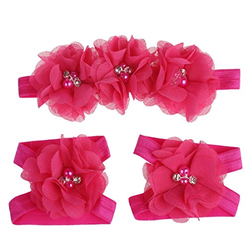 Malloom® Colorful Flower Headband Set for Baby Girls (Hot pink)