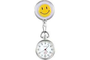 Silverora Schwesternuhr Schwesternuhren mit Clip Krankenschwester Uhren Kartoon Smile Gesicht Nurse Watch Uhr zum anstecken Pflege Uhr Arzt Uhr Bunt