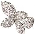 IMINI Rhinestone Butterfly Wrap Ring Open Statement Rings Sparkling Crystal Cubic Zirconia Leaf Engagement Promise Wedding Ring Expandable Finger Band Dainty Jewelry Gifts for Women Girls